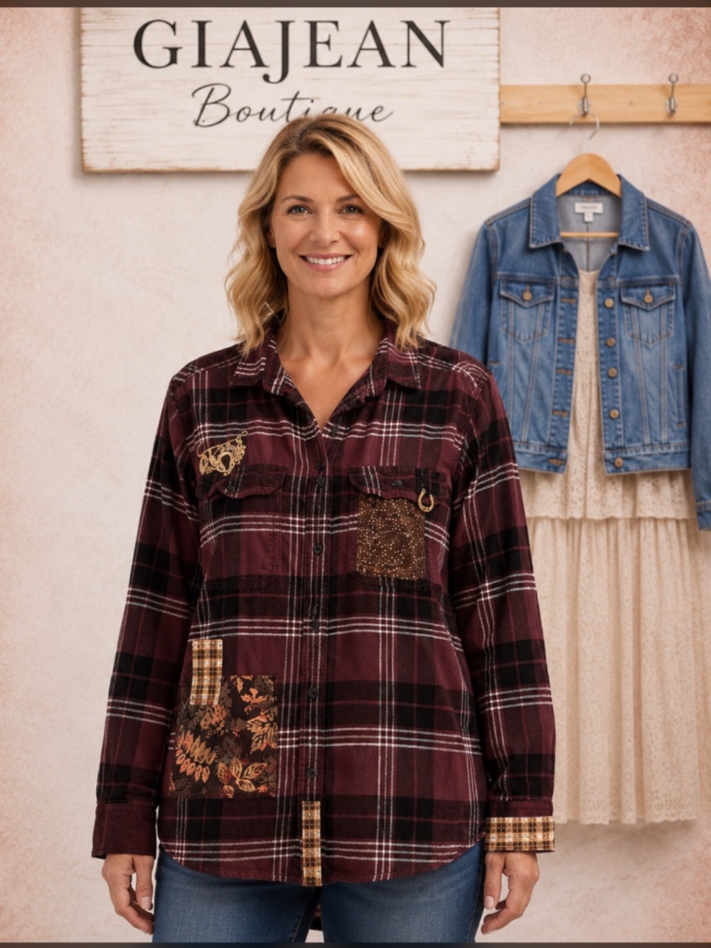Custom Upcycled Flannel with Band Tee COUNTRY ROADS - Picture 2 of 2